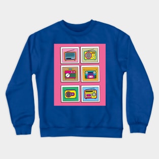 Old Colorful Stylish Retro Music Radios Crewneck Sweatshirt